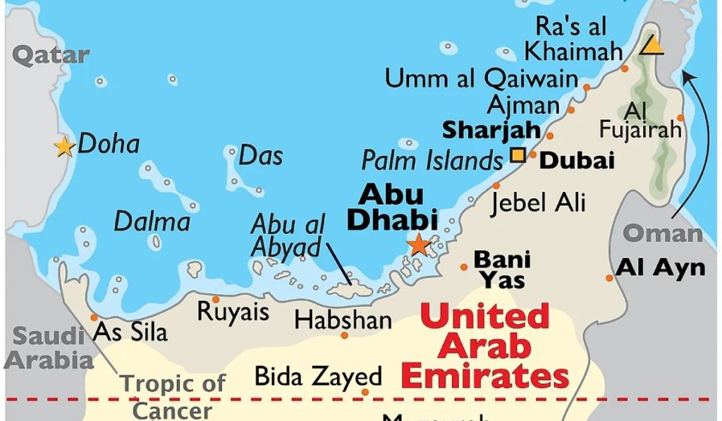 Map of major sea ports in UAE